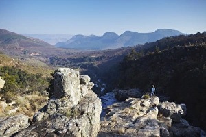 Images Dated 9th August 2010: Woman at Lisbon Falls, Drakensberg Escarpment, Mpumalanga, South Africa, Africa