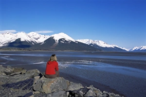 Loneliness Prints: Woman looking at glaciers along the Seward Highway