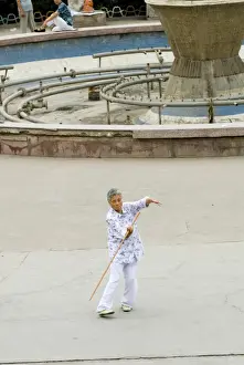 Exercising Prints: Woman in park exercising, Lanzhou, Gansu, China, Asia