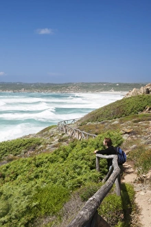 Images Dated 27th May 2009: Woman at a path along the west coast at the beach of Rena Maiore, Sardinia, Italy