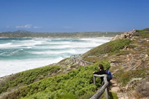 Images Dated 27th May 2009: Woman at a path along the west coast at the beach of Rena Maiore, Sardinia, Italy
