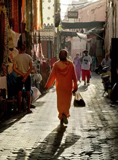 Moroccan Gallery: Woman in pink, Medina souk, Marrakech, Morocco, North Africa, Africa