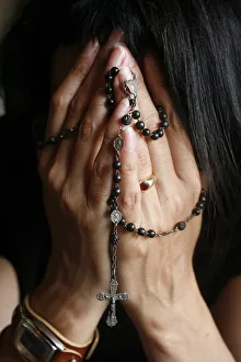 Images Dated 23rd June 2007: Woman praying with rosary, Chatillon-sur-Chalaronne, Ain, France, Europe