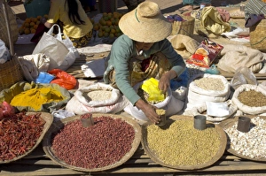 Small Business Prints: Woman selling peanuts and other pulses at local market, Kalaw, Shan State