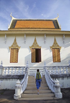 Balustrade Prints: Woman at Silver Pagoda in Royal Palace