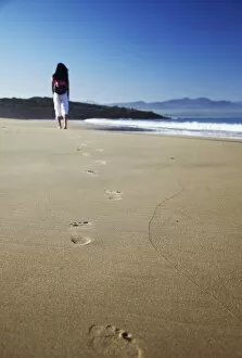 Images Dated 19th July 2010: Woman walking on beach, Plettenberg Bay, Western Cape, South Africa, Africa