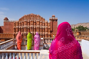 Togetherness Gallery: Women in bright saris in front of the Hawa Mahal (Palace of the Winds), built in 1799, Jaipur