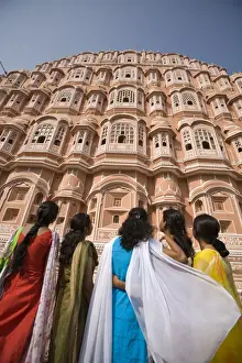 Five People Prints: Women in traditional dress standing in front of the Palace of the Winds (Hawa Mahal)