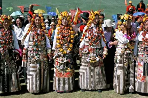 Festivity Prints: Women in traditional Tibetan dress, Yushu, Qinghai Province, China, Asia