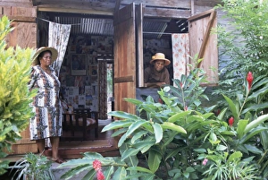 Two Women Prints: Two women, typical Creole house