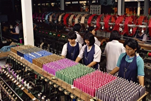 Silk Prints: Women working in a silk mill at Korat