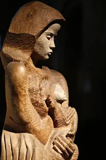 Virgin And Child Prints: Wood sculpture of Virgin and Child, Paris, France, Europe