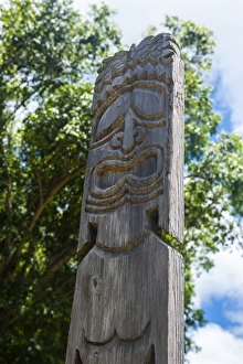 Kauai Prints: Wooden art statue on the Wailua river. Kauai, Hawaii, United States of America, Pacific