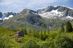 Barn Prints: A wooden barn on a hillside below the Frudalsbreen Glacier, Vestlandet, Norway