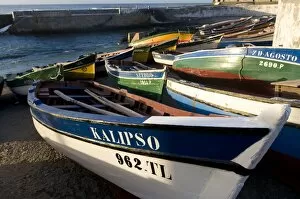 Wooden boats at the beach, Ponta do Sol, Santo Antao, Cape Verde, Africa