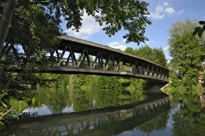 Wooden bridge at Wolfrathausen, near Munich, Bavaria, Germany, Europe