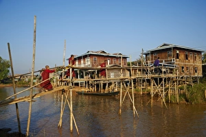 Handmade Prints: Wooden bridge, Ywama village, Inle Lake, Shan State, Myanmar (Burma), Asia