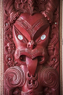 Monster Prints: Wooden carving at a Maori Meeting House, Waitangi Treaty Grounds, Bay of Islands