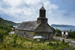 Chiloe Prints: The wooden church of Detif, UNESCO World Heritage Site, Chiloe, Chile, South America