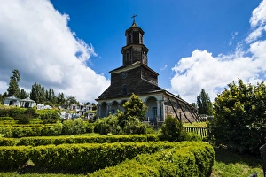The wooden church of Nercon, UNESCO World Heritage Site, Chiloe, Chile, South America