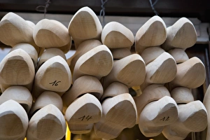 Brugge Prints: Wooden clogs in a shop, Bruges, Belgium, Europe