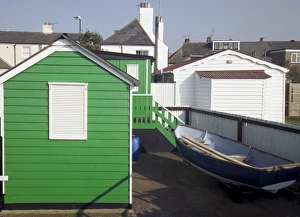 Shack Prints: Wooden fishermens huts on the seafront, Whitstable, Kent, England