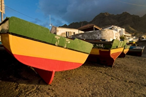 Cape Verde Prints: Wooden fishing boats at the beach, Ponta do Sol, San Antao, Cape Verde Islands, Africa