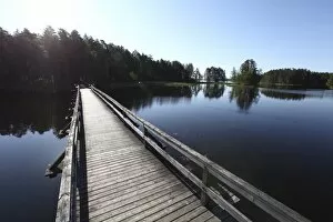 Wooden footbridge over Lake Puruvesi, Punkaharju Nature Reserve, Saimaa Lake District