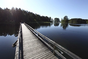 Images Dated 22nd June 2009: Wooden footbridge over Lake Puruvesi, Punkaharju Nature Reserve, Saimaa Lake District