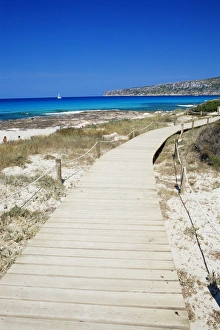 Walk Way Prints: Wooden gangway at Playa de ses Illetes beach