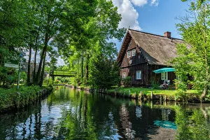 Wood Material Prints: Wooden house, UNESCO Biosphere Reserve, Spree Forest, Brandenburg, Germany, Europe