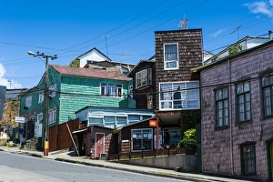 Chiloe Prints: Wooden houses in Chonchi, Chiloe, Chile, South America