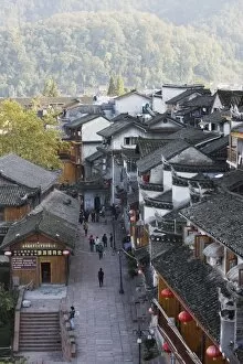 Wooden houses in the old town of Fenghuang, Hunan Province, China, Asia