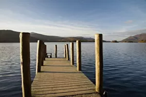 Jetty Gallery: Wooden jetty at Barrow Bay landing on Derwent Water looking north west in autumn