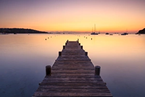 Corsica Prints: Wooden jetty at dawn, sunrise, long exposure, Corsica, France, Mediterranean, Europe