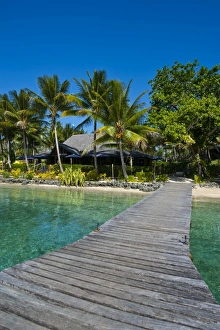 Images Dated 27th August 2008: Wooden pier leading to a resort on Aore islet before the Island of Espiritu Santo, Vanuatu