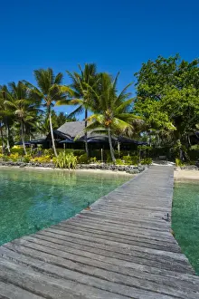 Board Walk Prints: Wooden pier leading to a resort on Aore islet before the Island of Espiritu Santo