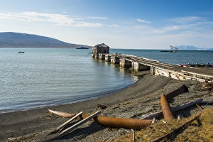 Industrial Prints: Wooden pier of the old Russian coalmine in Colesbukta
