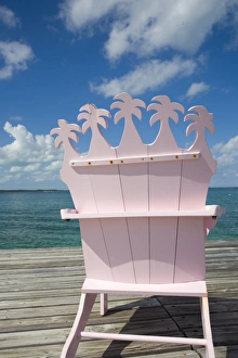 Images Dated 10th November 2007: Wooden pink beach chairs in shape of palm trees
