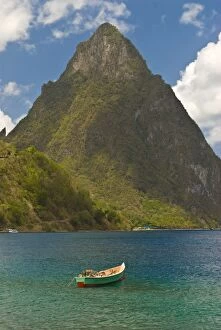 Images Dated 5th June 2007: A wooden rowboat is lying in the Atlantic Ocean, St. Lucia, Windward Islands