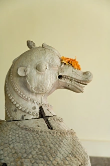 Wooden sculpture at the Leela Hotel