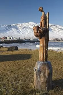 Wooden sculpture (trolls) at Bakkagerdi, Borgarfjordur Eystri, East Fjords area