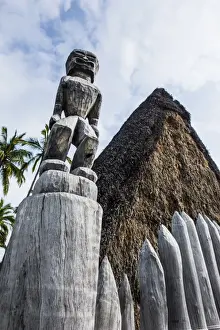 Big Island Prints: Wooden statues on the royal grounds in Puuhonua o Honaunau National Historical Park