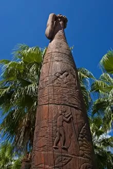 Wooden statues in the sculpture garden of La Foa, West coast of Grand Terre, New Caledonia, Melanesia, South Pacific