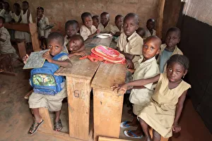Wore African school classroom, Hevie, Benin, West Africa, Africa