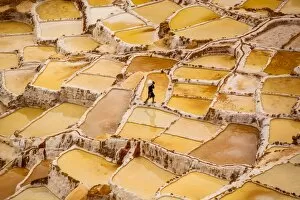 Images Dated 31st August 2011: Worker mining for salt, Salineras de Maras, Maras Salt Flats, Sacred Valley, Peru