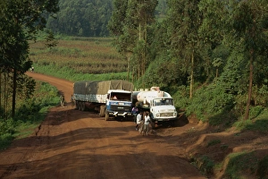 Rural Roads Prints: World Food Program truck in transit from Rwanda, near Kisoro, Uganda, East Africa, Africa