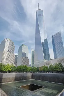 High Rises Prints: One World Trade Centre and buildings in Lower Manhattan with the 9/11 Memorial's reflecting pools