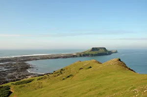 Headlands Prints: The Worms Head with causeway exposed at low tide