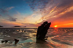 Glowing Prints: Wreck of the Helvetia, Worms Head, Rhossili Bay, Gower, Wales, United Kingdom, Europe